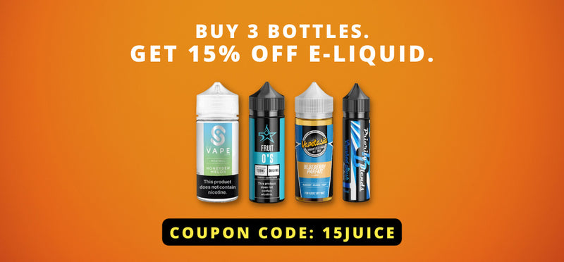 Buy three or more bottles of e-liquid and recieve 15% OFF